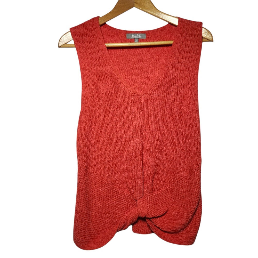 Marled Reunited Clothing Coral Orange Twist Front Knit Sweater Tank Top XL